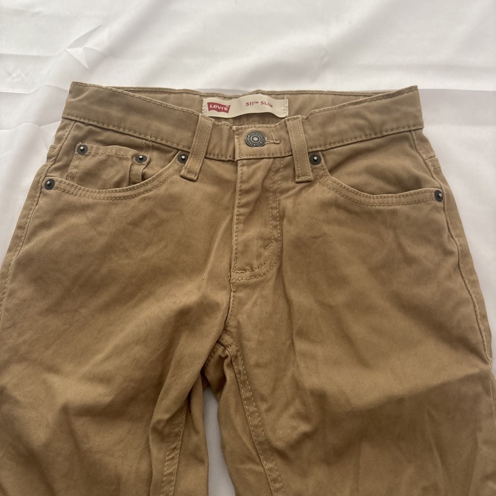 Levi’s 511 Slim Fit Khaki Pants Boys Size 8 Adjustable Waist Brown - Picture 3 of 12